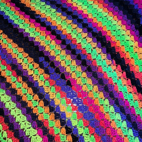 Retro Crochet Bright Rainbow Blanket/Throw - Picture 3 of 6